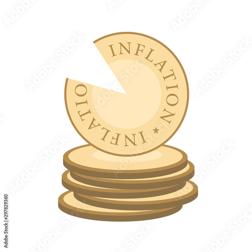 Inflation and currency loss of value - degradation, deterioration, derease, devaluation, depreciation and worsening of coin. Money is devalued by cutting. Vector illustration isolated on white. 
