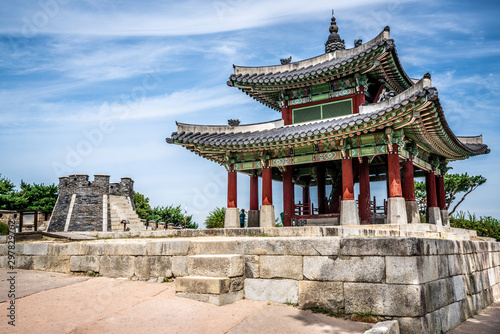 Suwon Hwaseong fortress western command post or Seojangdae and crossbow platform or Seonodae in South Korea