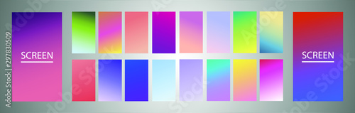 Vector EPS 10 Gradient Set. Different colors. Modern Smartphone screen, mobile app Template. Design for Wallpaper, background, banner, flyer, Social media post. 