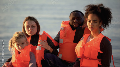 Portrait of refugee family saved during shipwreck at illegal border crossing