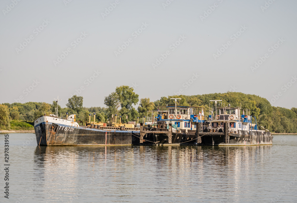 Tankers anchored on the Danube river near Novi Sad