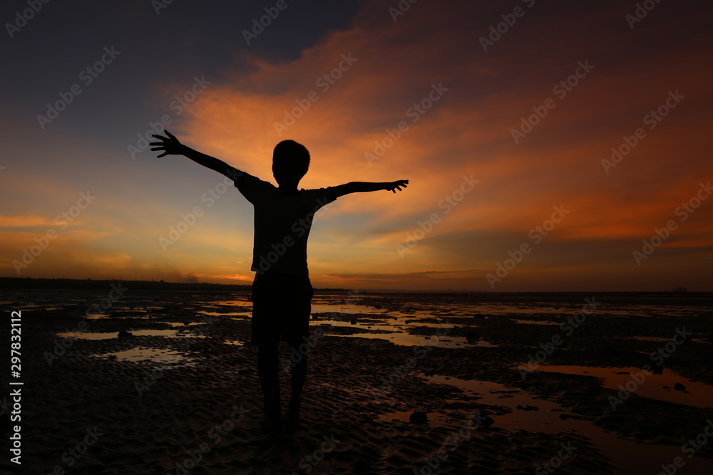 silhouette of kid at sunset