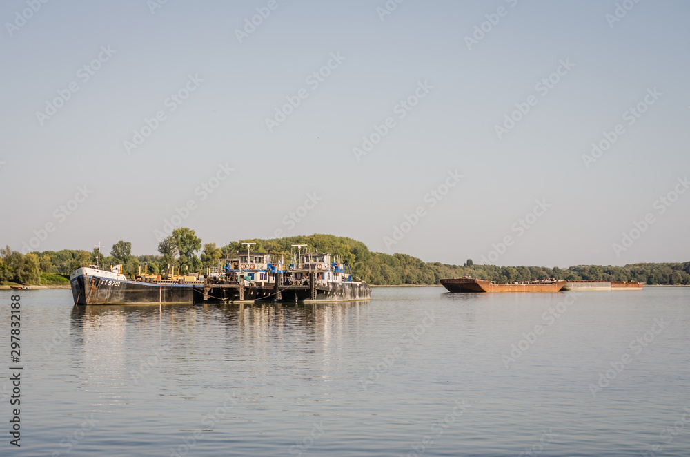 Tankers anchored on the Danube river near Novi Sad