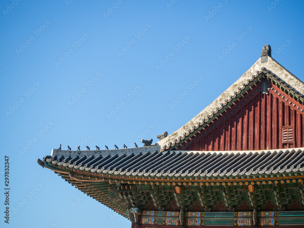 Korean or Chinese style roof shape that is an ancient and beautiful architecture.