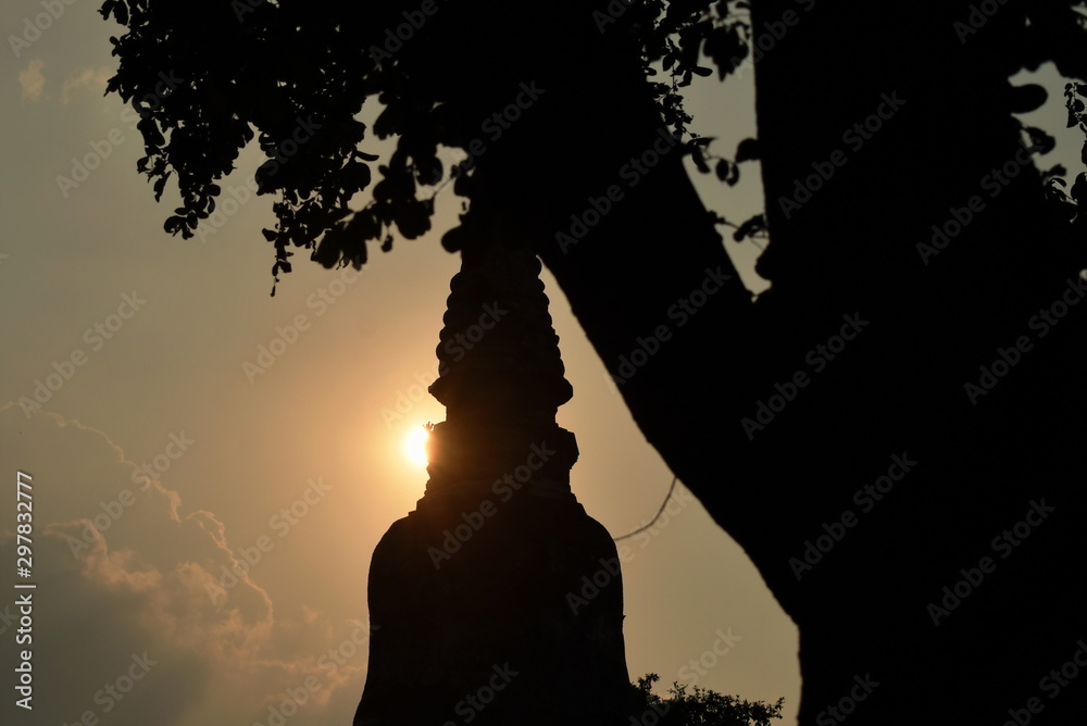 silhouette pagoda at Phra Nakhom ancient Buddhist temple Thailand