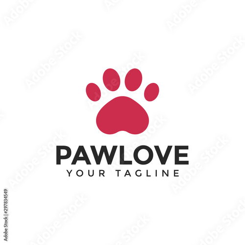 Love & Cat or Dog Paw Print, Pet Logo Design Template