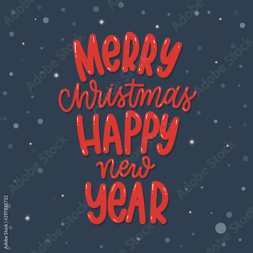 Christmas lettering label on blue background Vector.