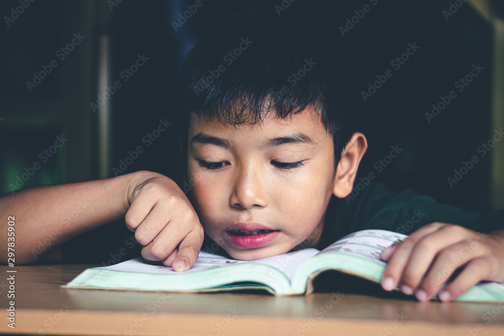 The boy was reading a book in a quiet room, Concept read a book. The boy was reading a book in a quiet room, Concept read a book.