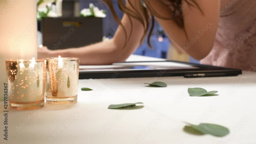 Soft Focus Young Woman Signs Banner for Bride and Groom 24fps Soft Focus Young Woman Signs Banner for Bride and Groom 24fps
