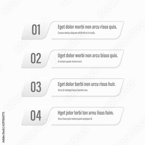 White Infographics banners. A vivid illustration of the layout of the labels banner. Colored ribbon labels with a set of steps. A template for the web design. All elements are isolated.EPS 10.