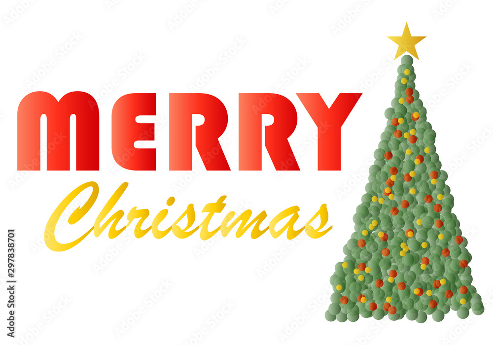 Felicitación de navidad con pino hecho de bolas. 
