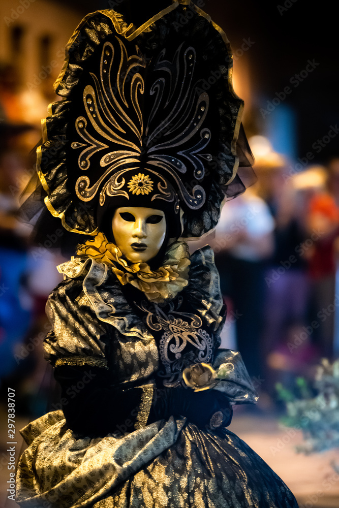 Venice carnival mask worn by at a medieval festival in Ayia Napa Cyprus