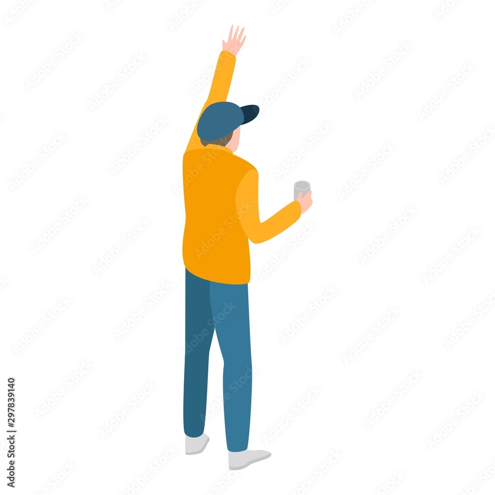 Young man search taxi icon. Isometric of young man search taxi vector icon for web design isolated on white background Young man search taxi icon. Isometric of young man search taxi vector icon for web design isolated on white background