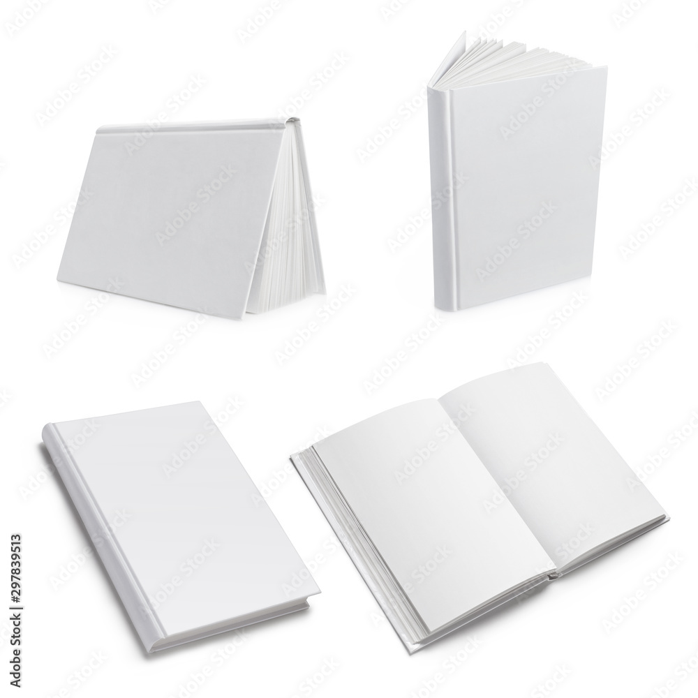 High-resolution set of blank white hard cover books, isolated on white background High-resolution set of blank white hard cover books, isolated on white background