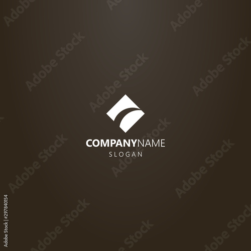 white logo on a black background. simple vector flat art logo of rhombus separated by a tapering arc