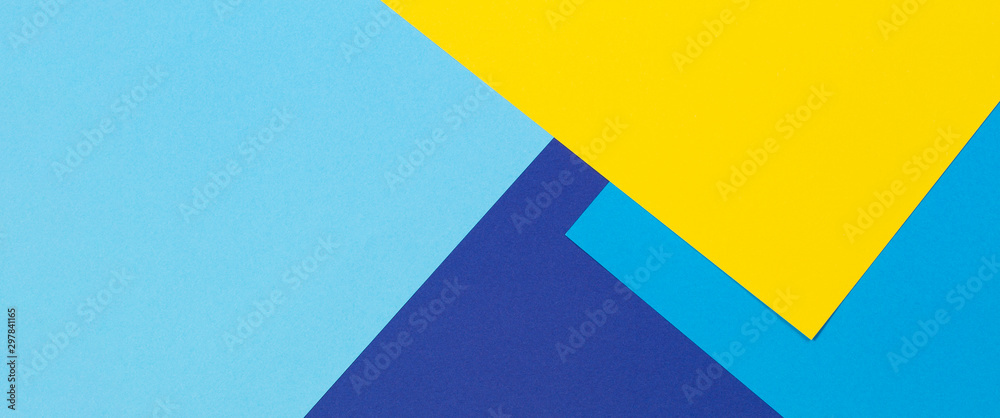 Abstract blue and yellow color paper geometry composition background