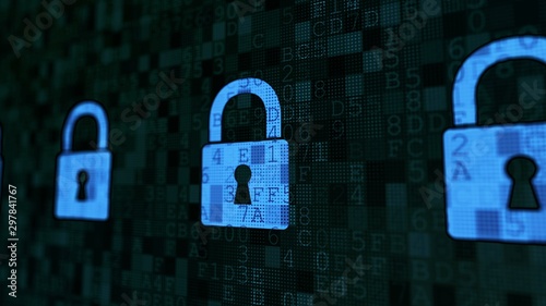 Digital padlocks secure no hacker attack virus detected, all safe system ok