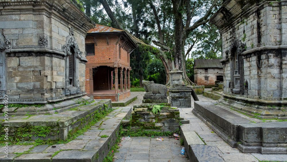 Old architecture and ancient religion buildings in the area of Pashupatinath temple in Kathmandu, Nepal