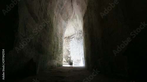 Interior of the excavated cave, called Orecchio di Dioniso, near the Greek theater of Syracuse, in Sicily Italy.