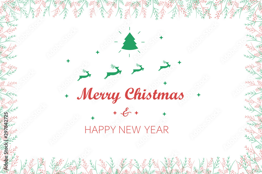 Christmas branch and greetings on white background card