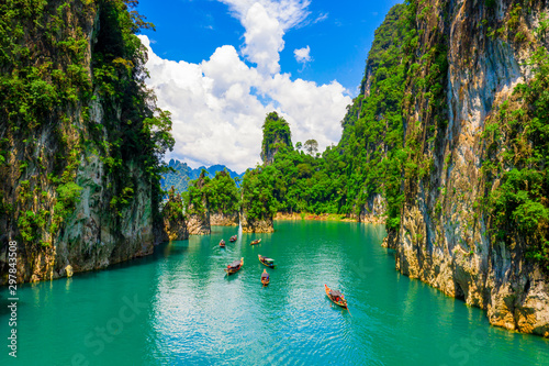 Wallpaper Mural Beautiful mountain and blue sky with cloud in Khao Sok National park locate in Ratchaprapha dam in Surat Thani province, Thailand