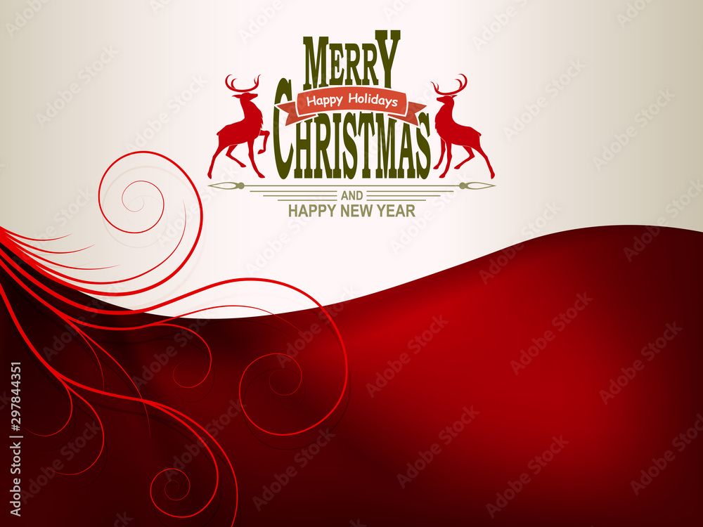 Christmas design in dark red and white with text and deer Christmas design in dark red and white with text and deer