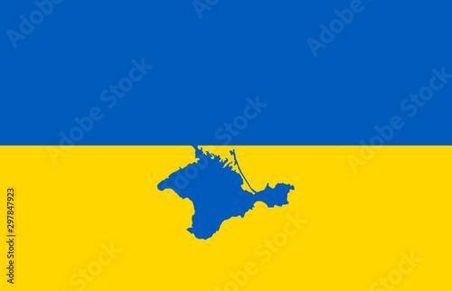 Ukraine flag with Crimea pinensula illustration
