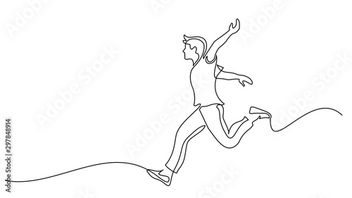 Happy running man. Continuous one line drawing photo