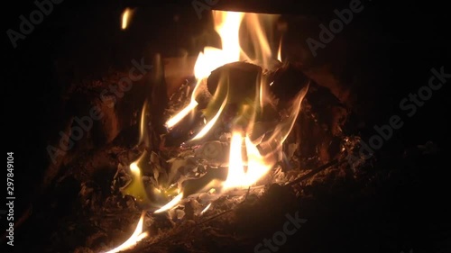footage of an open fire in a old fireplace