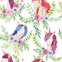 Fototapete Einhornmuster Aquarell Einhörner für Kinderzimmer  © Tapilipa