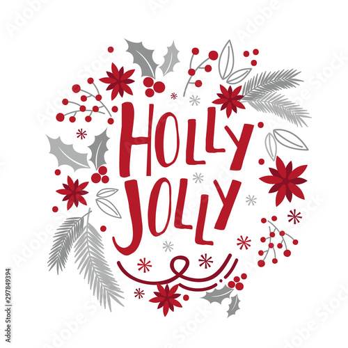 Christmas card with wreath design with red and silver color