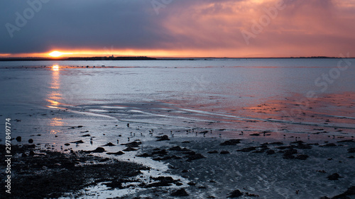 Galway Bay  Ireland at dawn with view across to the Burren. Taken from Salthill beach in the early morning at sunrise