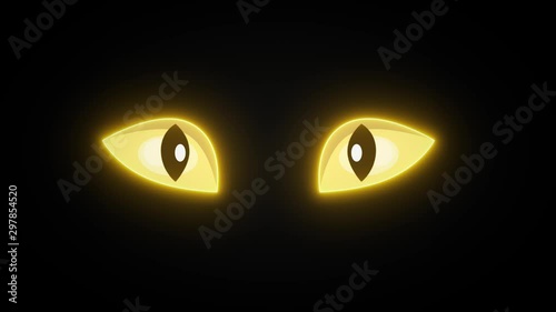 Cartoon Funny Halloween Cat's Eyes Watching/ 4k animation of a funny background of cartoon black cat's eyes watching and blinking in the dark