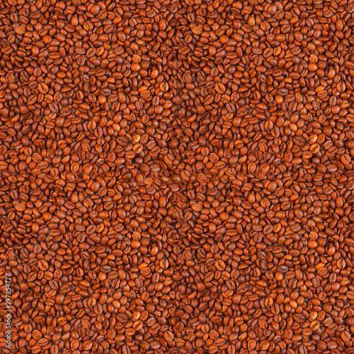 A large number of coffee beans scattered on a flat surface. represent an abstract texture.