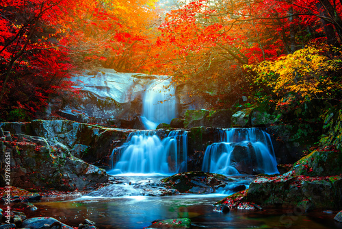 Autumn leaves and waterfalls at Baekryeong South Korea National Park