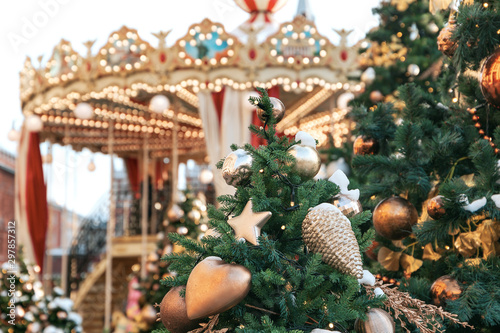 Moscow, Russia, January 11, 2019: Merry-go-round on christmas fair photo