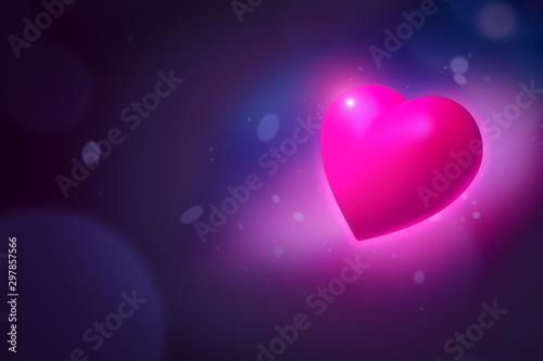 3d rendering of neon pink heart on dark background