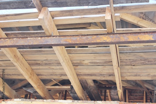 Construction of a wooden house rafters lathing attic