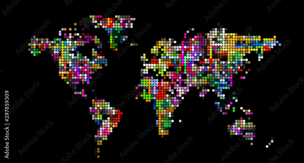 Fototapeta premium World map graphic patterned on a black background