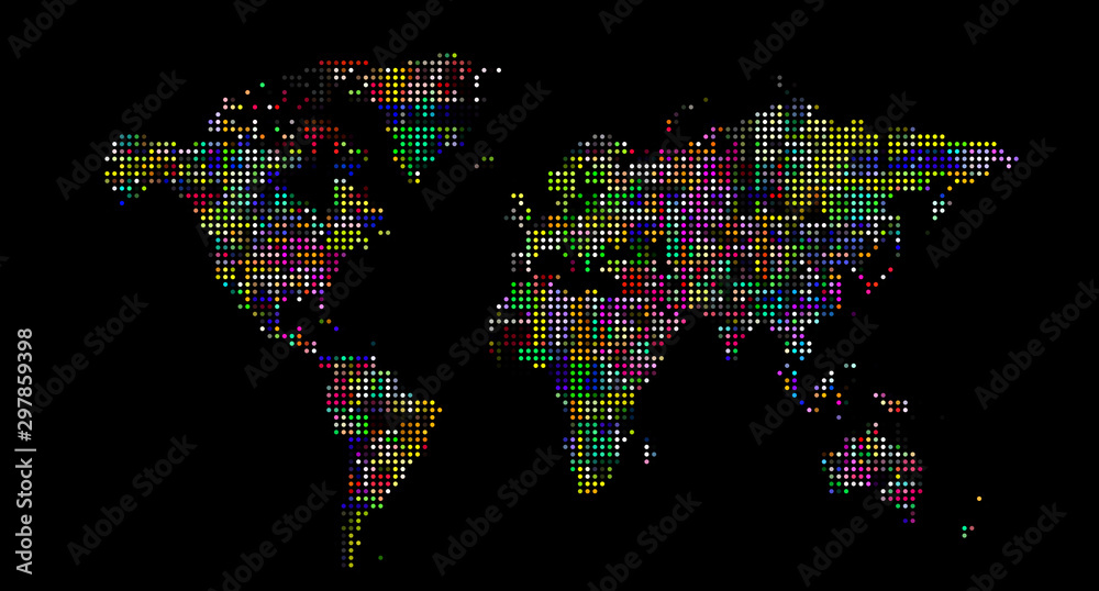 World map graphic patterned on a black background