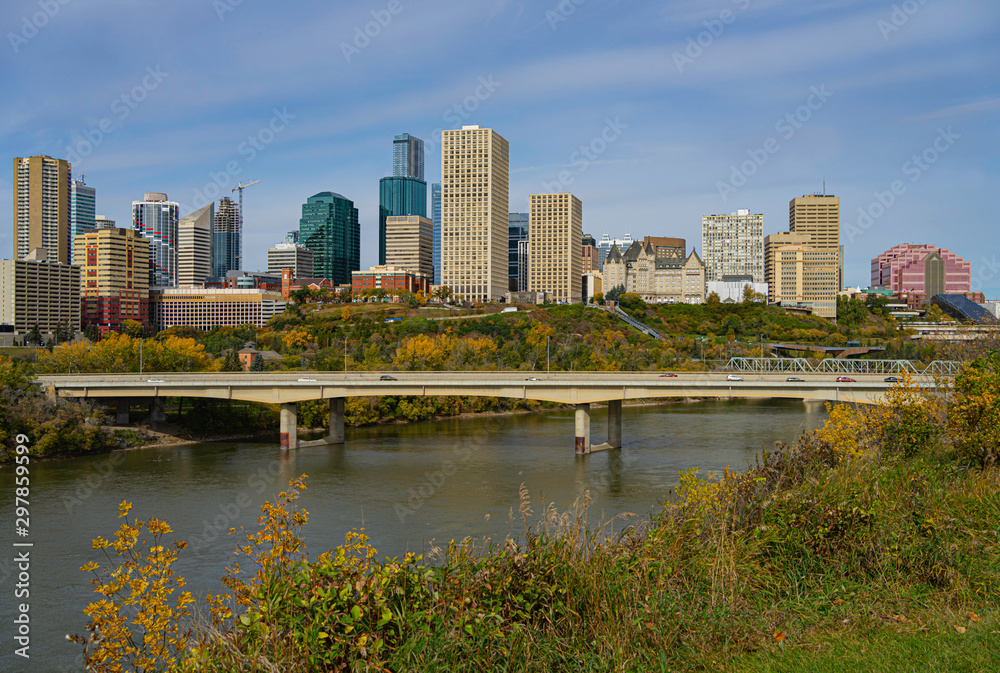 Panoramic view of downtown Edmonton, Alberta, Canada. Taken on a sunny day in early Autumn. 