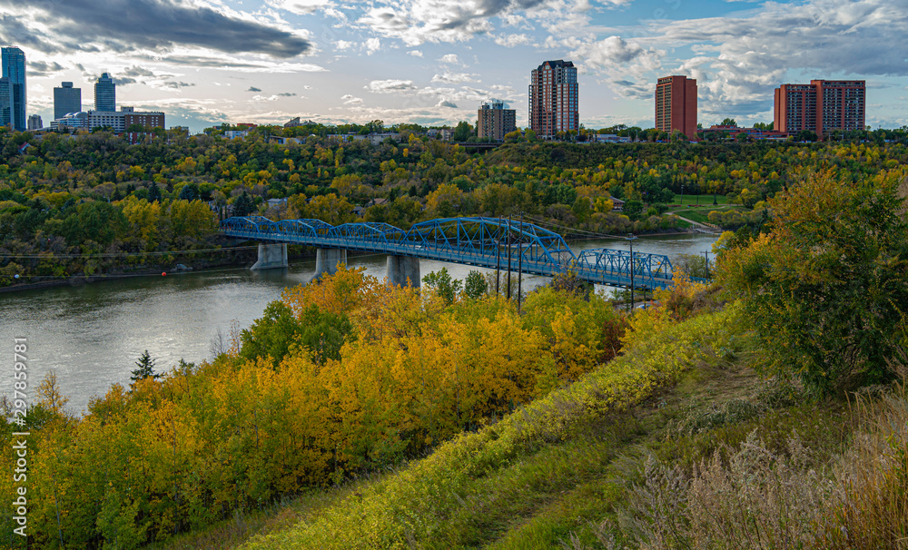 The Dawson Bridge and downtown view in Edmonton, Alberta, Canada.