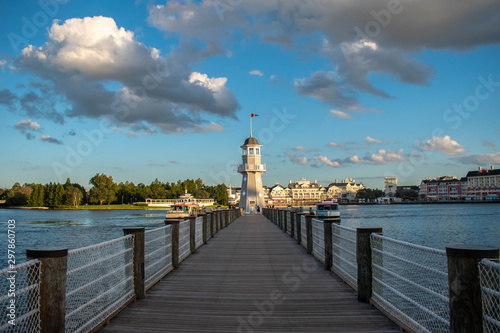 Orlando, Florida. October 11, 2019. Panoramic view of lighthouse and pier at Lake Buena Vista 86 photo