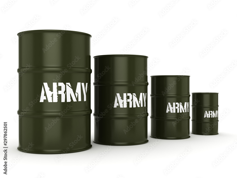 3D rendering army barrels 3D rendering army barrels