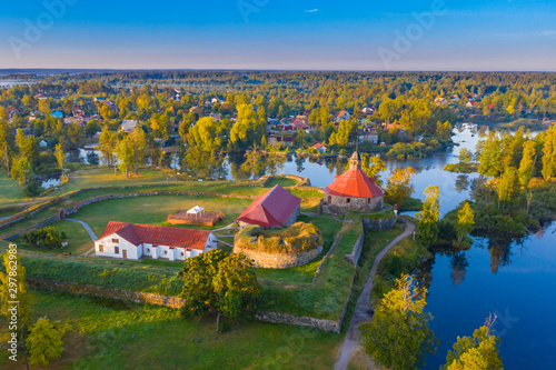 Karelia. Russia. Fortress Korela in the city of Priozersk. Stone fortress in Karelia. Fort Korela top view. Landscape of Karelia. City tours Priozersk. Cities of Russia. Traveling Tours in Russia. photo