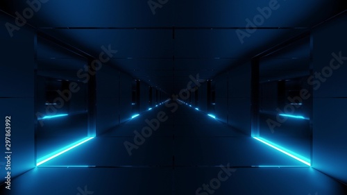 clean realistic futuristic scifi tunnel corridor with nice glow 3d rendering background wallpaper © Michael