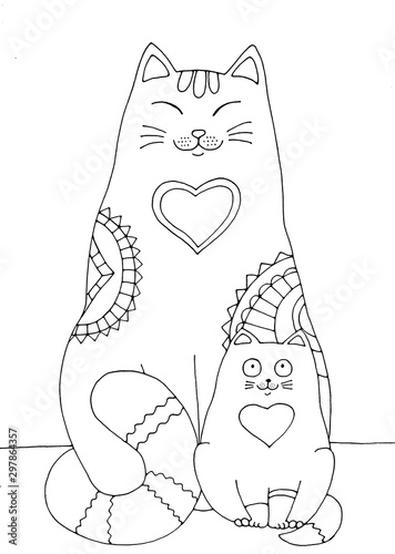 Cat coloring, cat and kitten. Coloring book for adults and children
