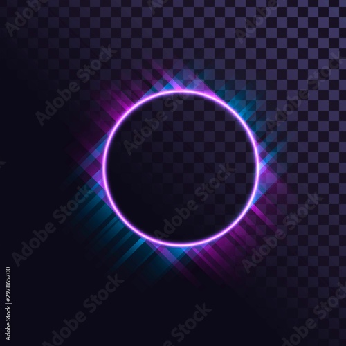 Round digital frame, luminous ring, glitch effect on a transparent background