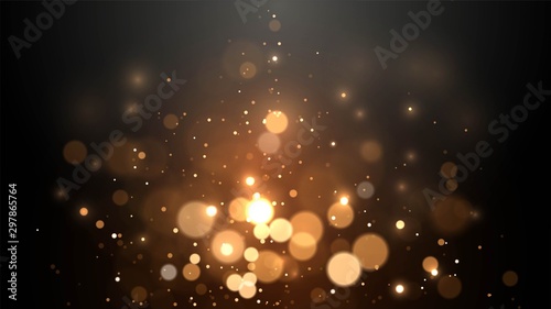 Vector background with golden bokeh dust, blur effect, sparks photo