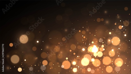 Vector background with golden bokeh dust, blur effect, sparks photo